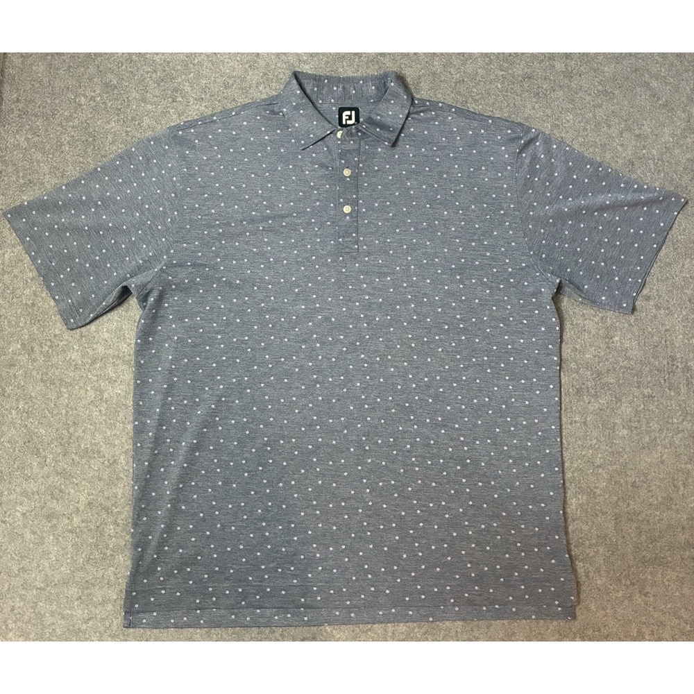 FootJoy Polo Shirt Mens 2XL Gray Floral All Over Print Golf Performance Stretch